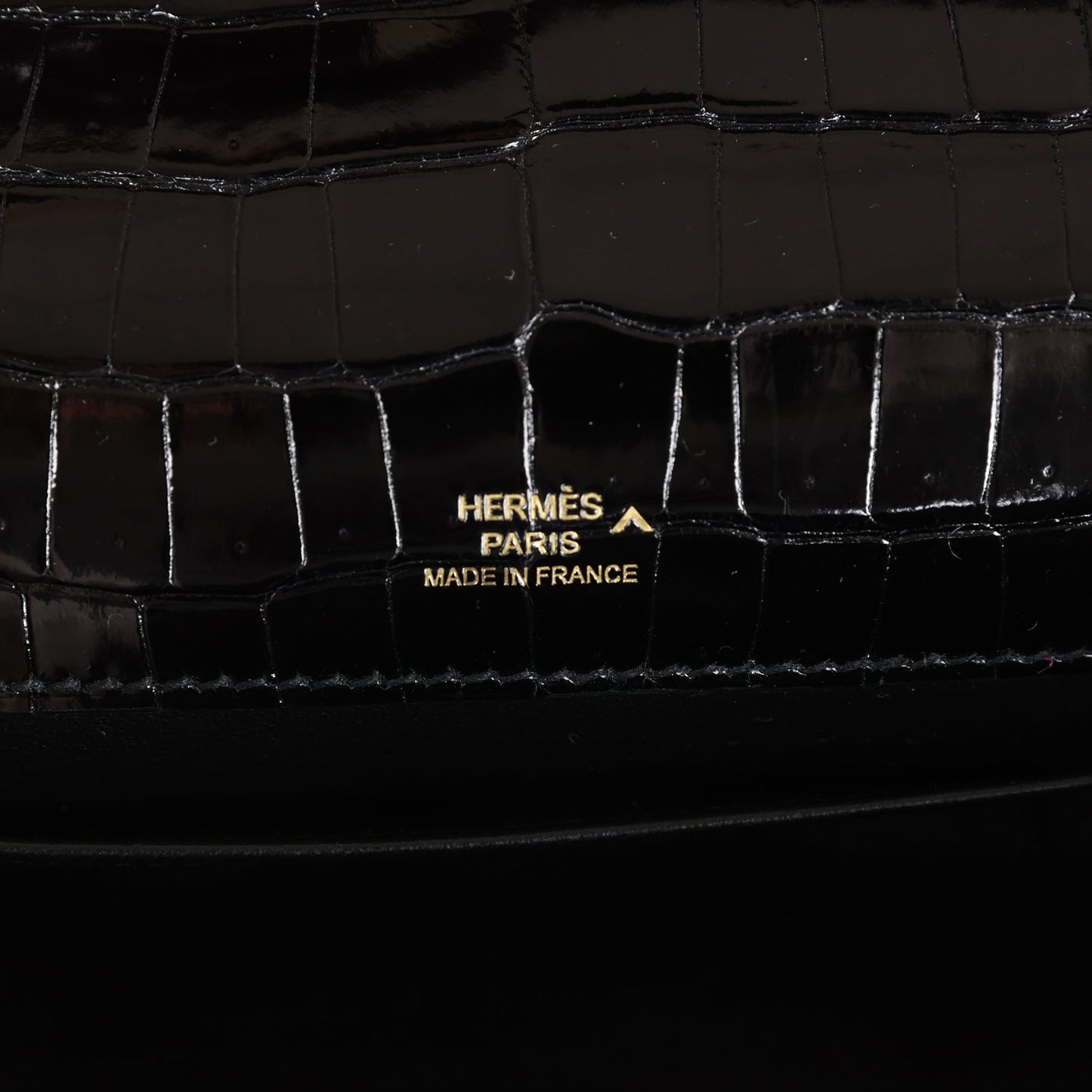 Hermes Kelly Pochette Black Shiny Porosus Crocodile Gold Hardware