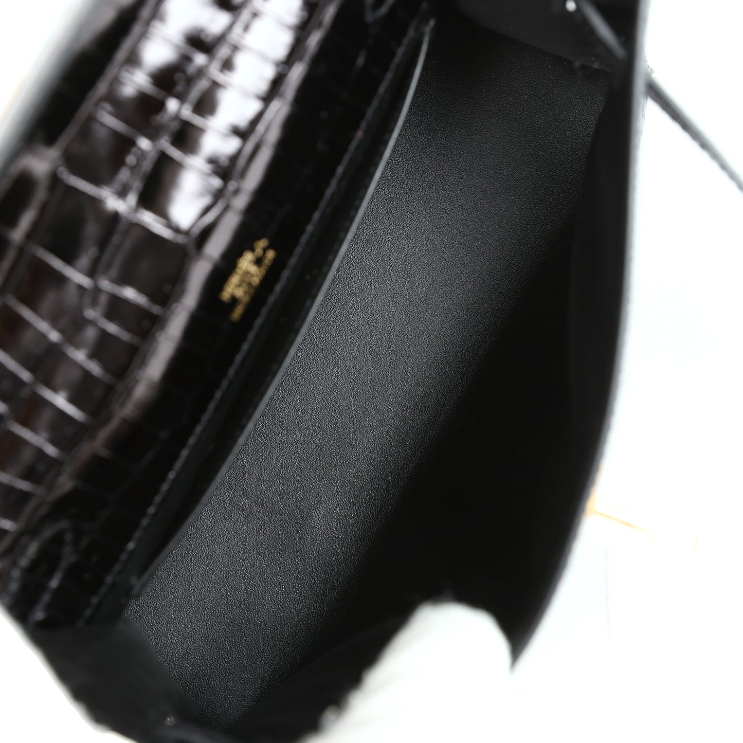 Hermes Kelly Pochette Black Shiny Porosus Crocodile Gold Hardware