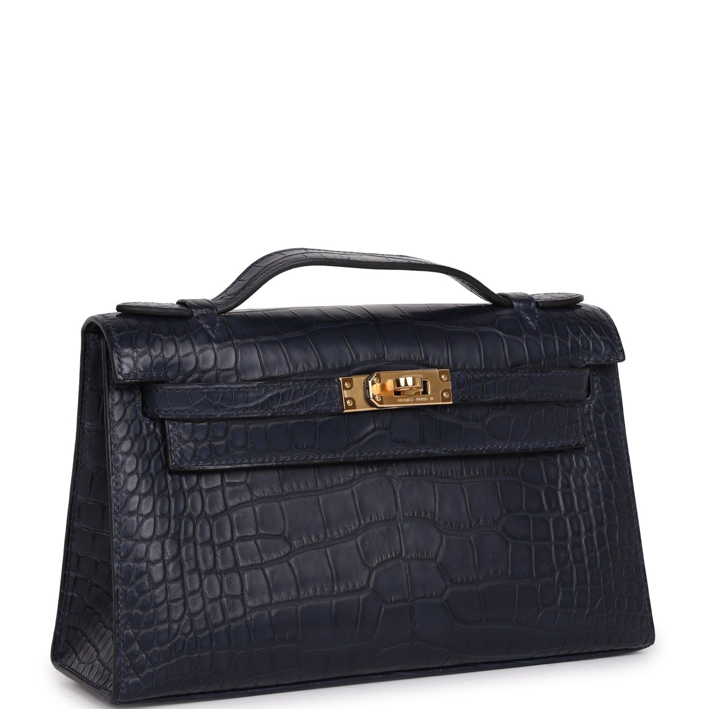 Hermes Kelly Pochette Bleu Indigo Matte Alligator Gold Hardware