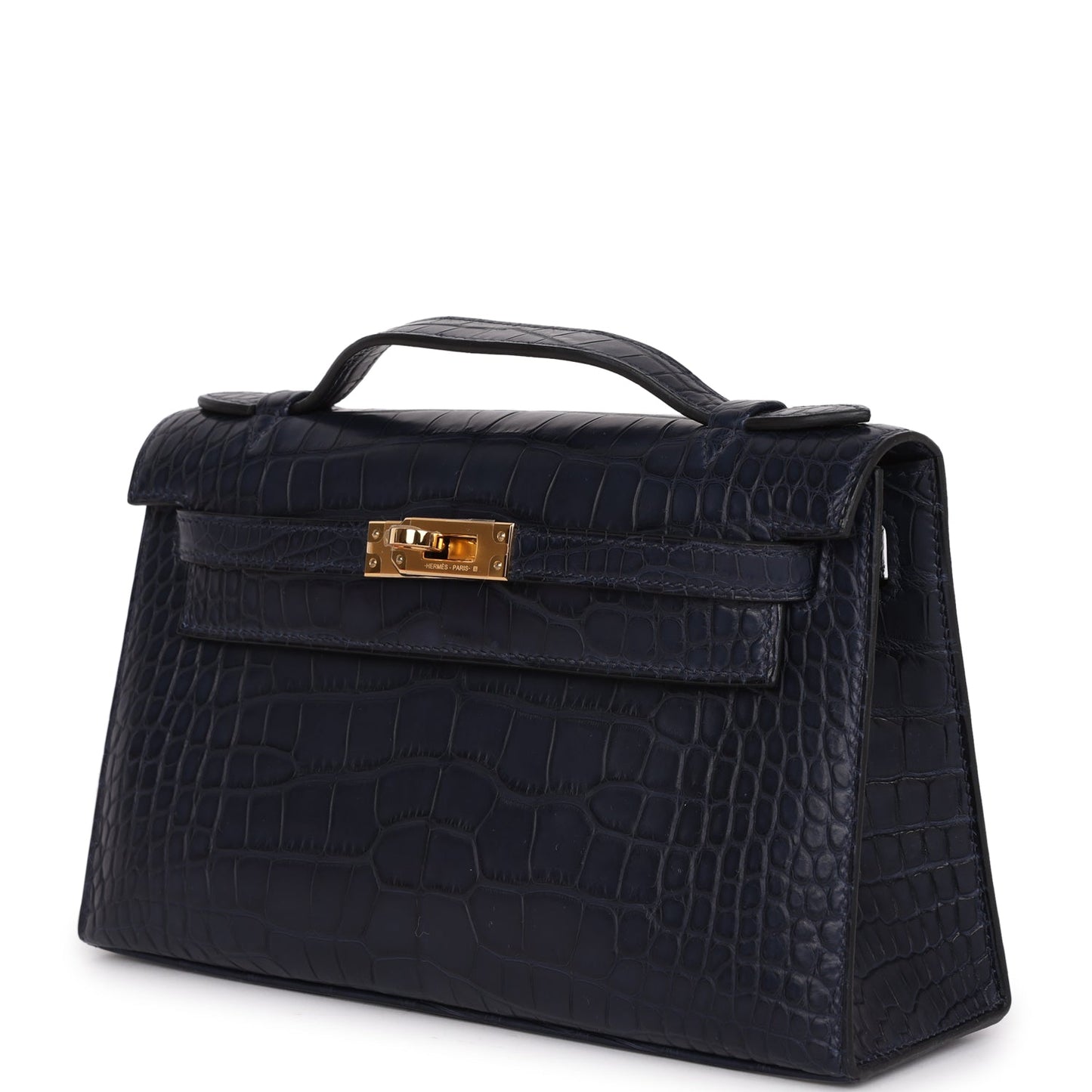 Hermes Kelly Pochette Bleu Indigo Matte Alligator Gold Hardware