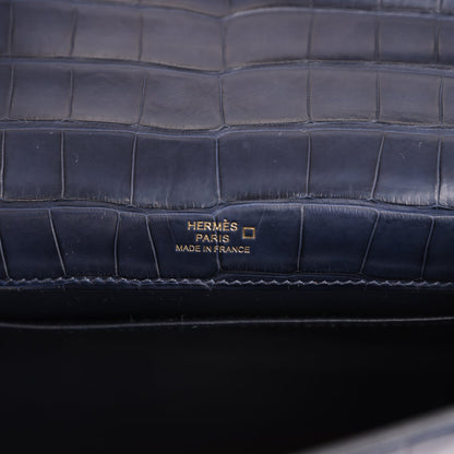 Hermes Kelly Pochette Bleu Indigo Matte Alligator Gold Hardware