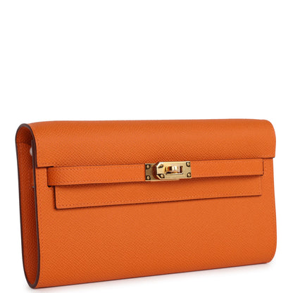 Hermes Kelly Wallet To Go Orange Epsom Gold Hardware