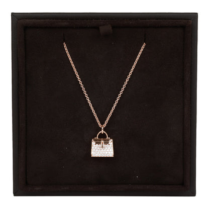 Hermes 18k Rose Gold Diamond Kelly Amulettes Pendant Necklace