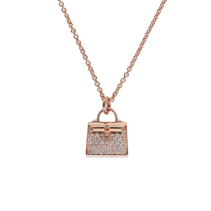 Hermes 18k Rose Gold Diamond Kelly Amulettes Pendant Necklace