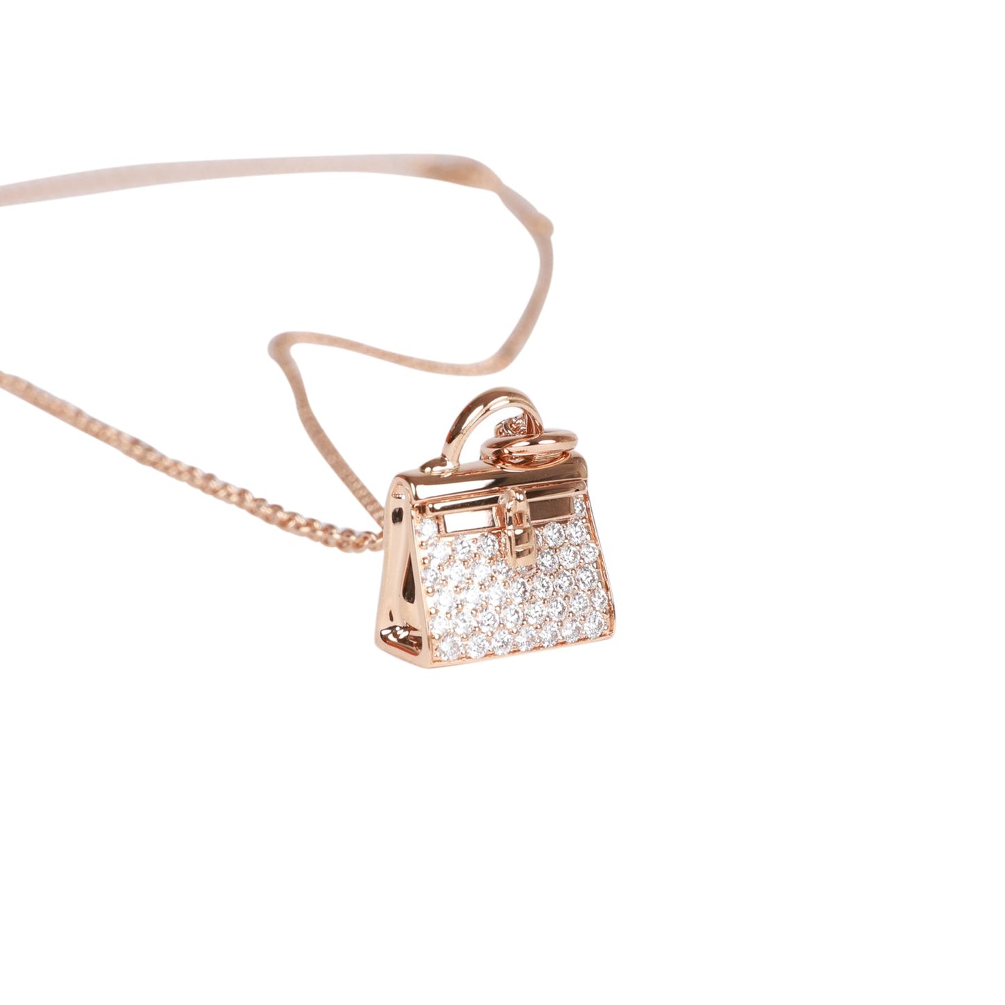 Hermes 18k Rose Gold Diamond Kelly Amulettes Pendant Necklace