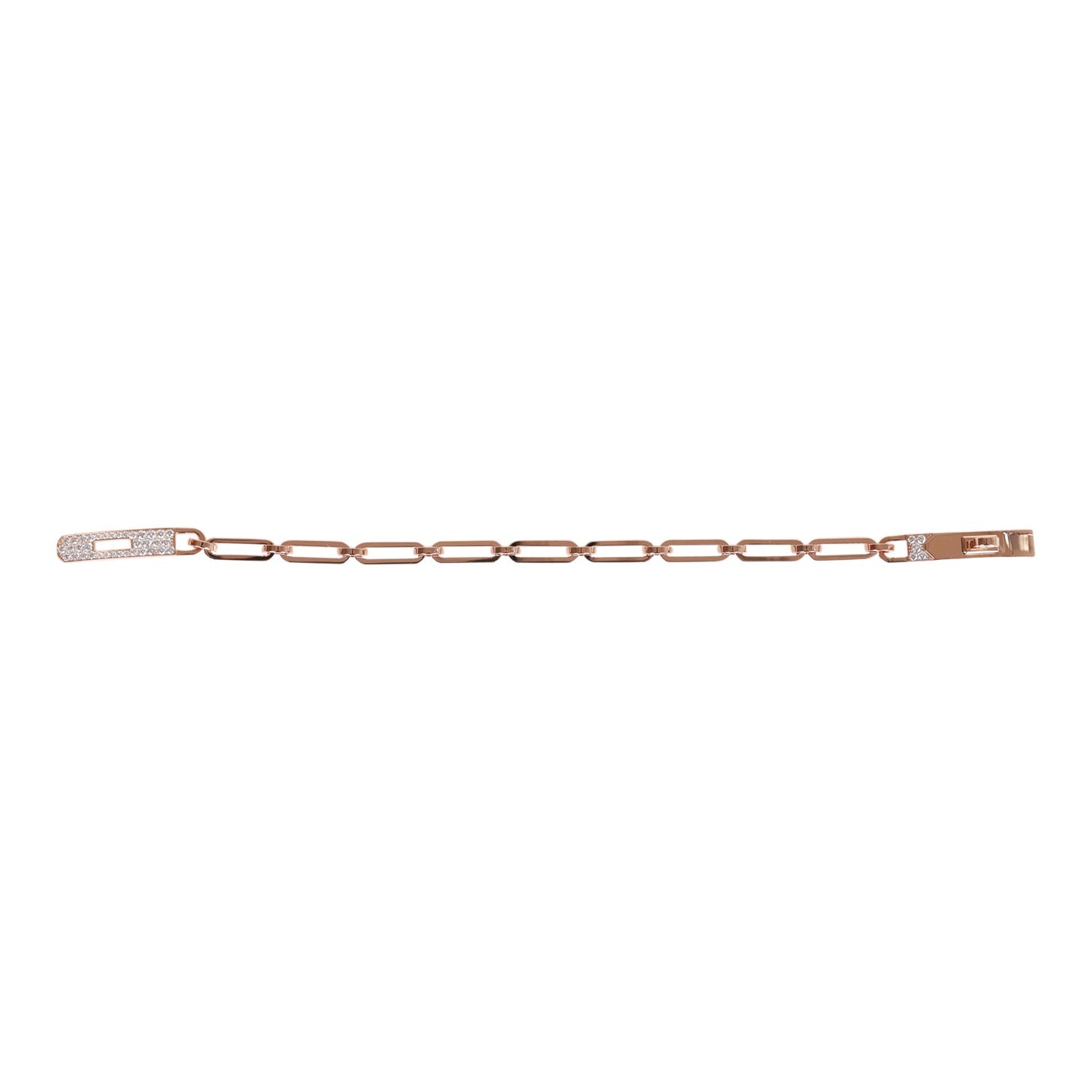 Hermes 18k Rose Gold Diamond Pave PM Kelly Chaine Bracelet