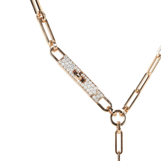 Hermes Kelly Chaine Lariat Necklace PM Diamonds 18K Rose Gold Hardware