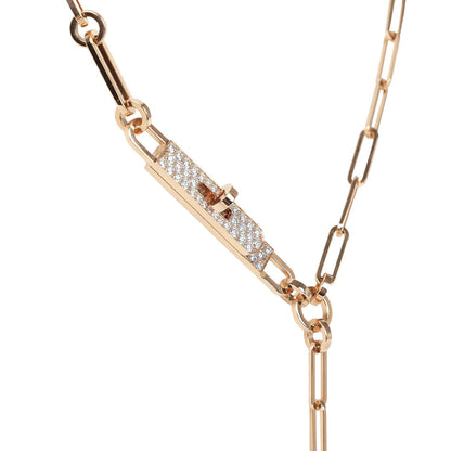 Hermes Kelly Chaine Lariat Necklace PM Diamonds 18K Rose Gold Hardware