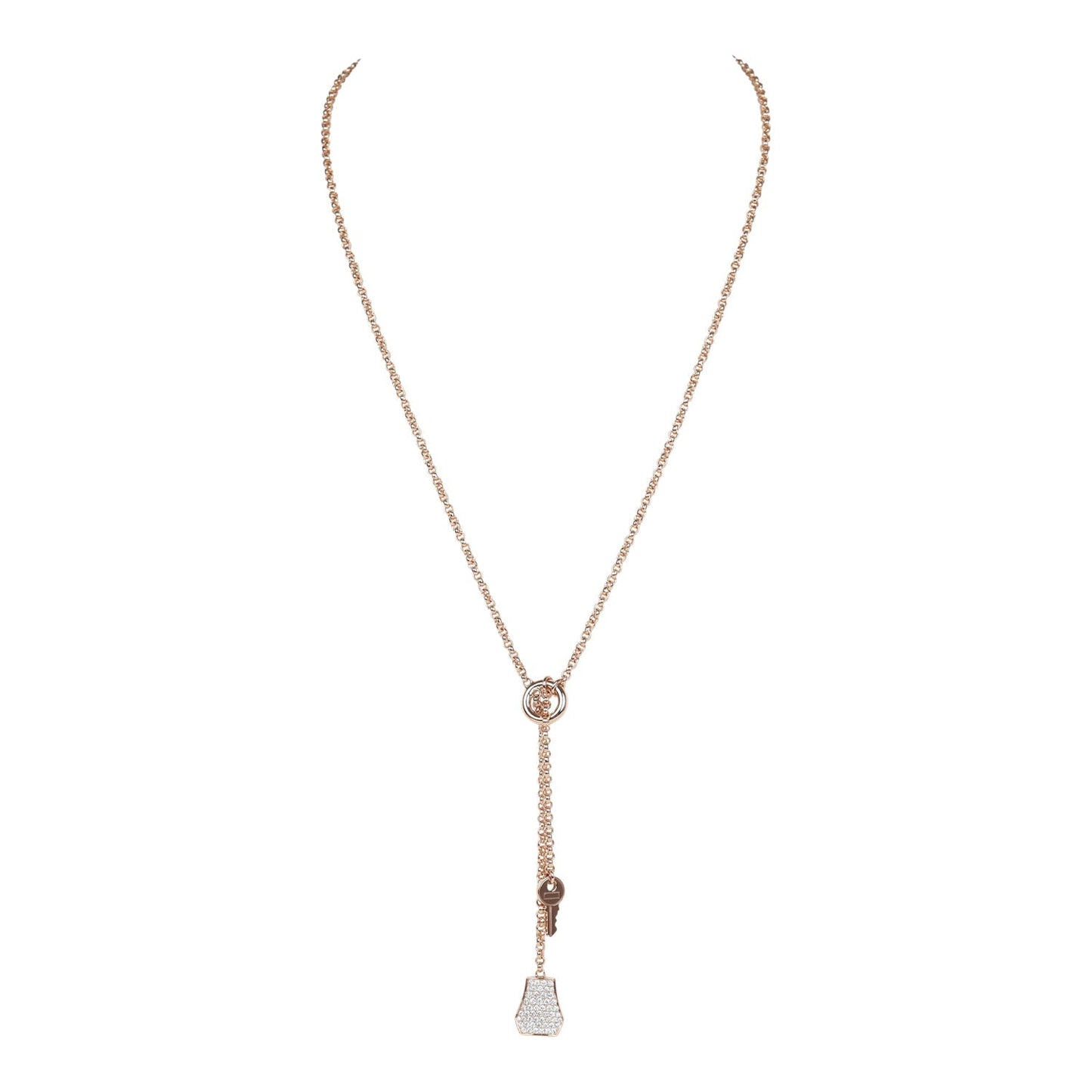 Hermes Kelly Clochette Necklace PM Diamonds 18K Rose Gold Hardware