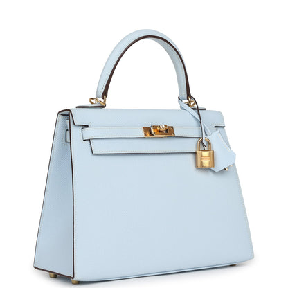 Hermes Kelly Sellier 25 Bleu Brume Epsom Gold Hardware