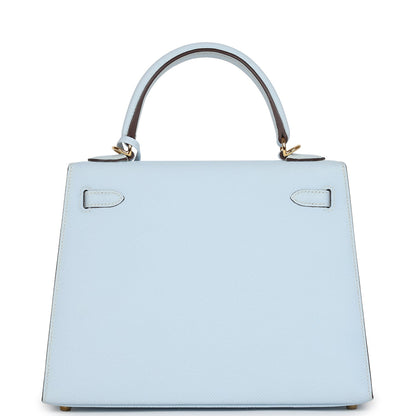 Hermes Kelly Sellier 25 Bleu Brume Epsom Gold Hardware