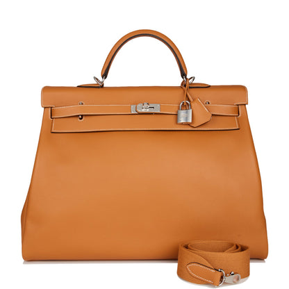 Hermes Kelly Relax Voyage 50 Toffee Togo Palladium Hardware