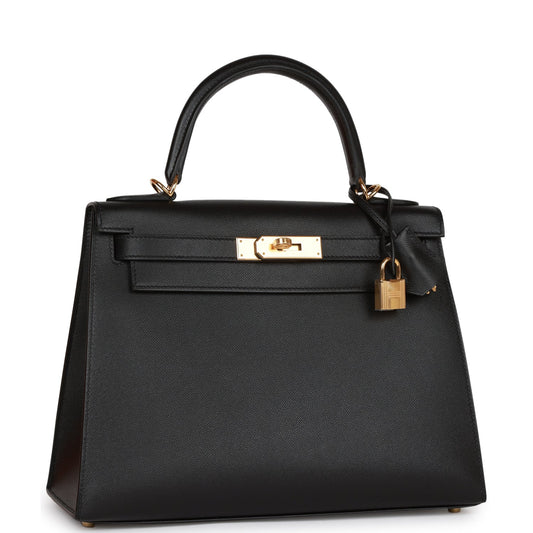 Hermes Kelly Sellier 28 Black Madame Gold Hardware