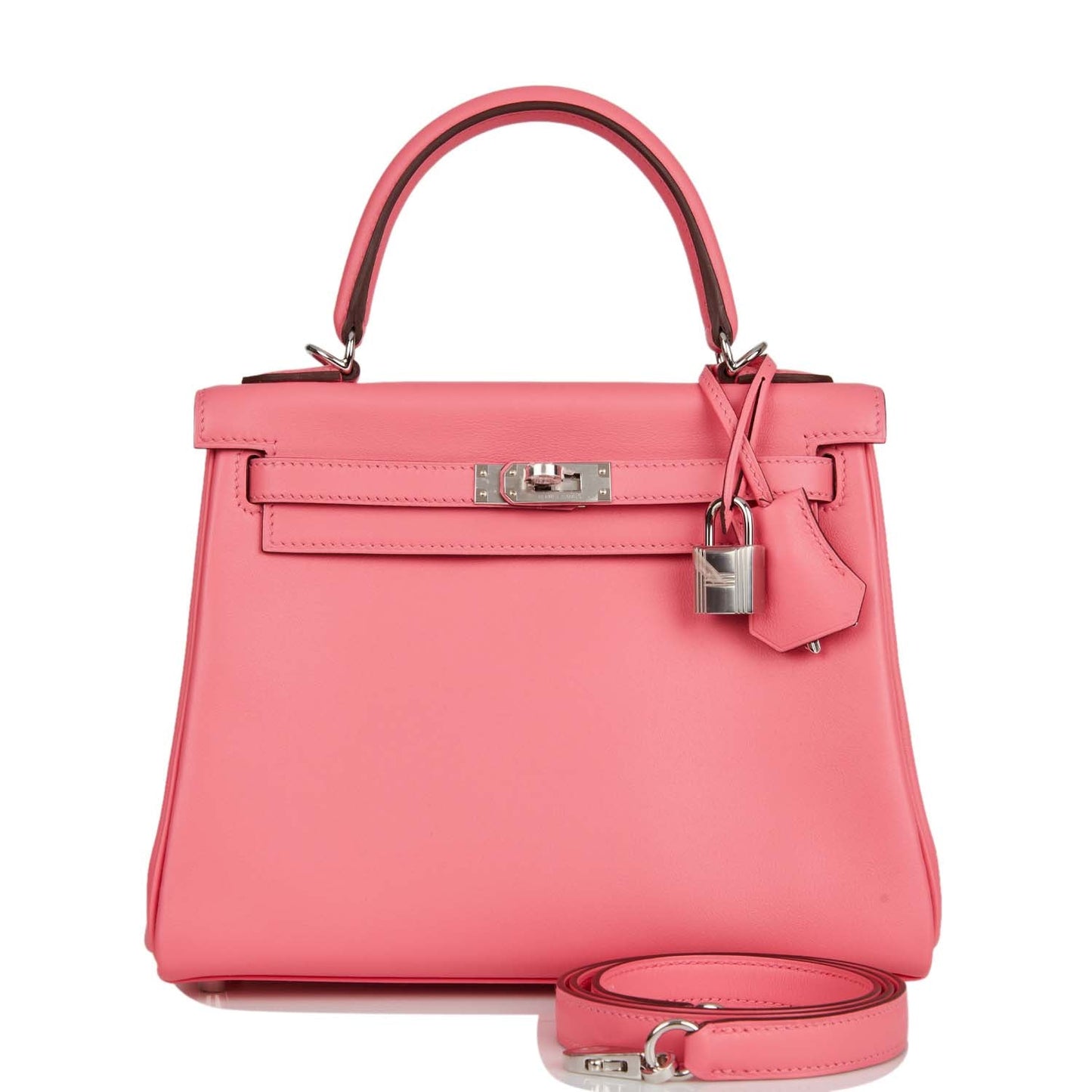 Hermes Kelly Retourne 25 Rose Azalee Swift Palladium Hardware