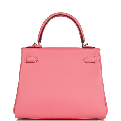 Hermes Kelly Retourne 25 Rose Azalee Swift Palladium Hardware