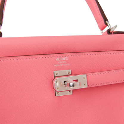 Hermes Kelly Retourne 25 Rose Azalee Swift Palladium Hardware