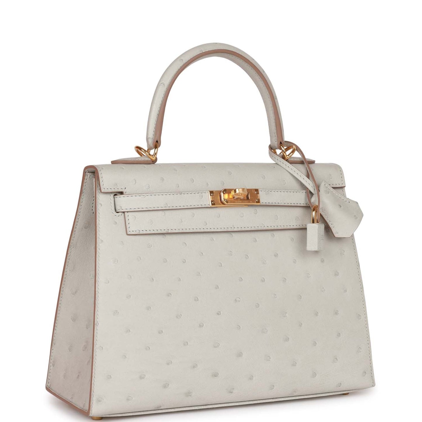 Hermes Kelly Sellier 25 Gris Perle Ostrich Gold Hardware