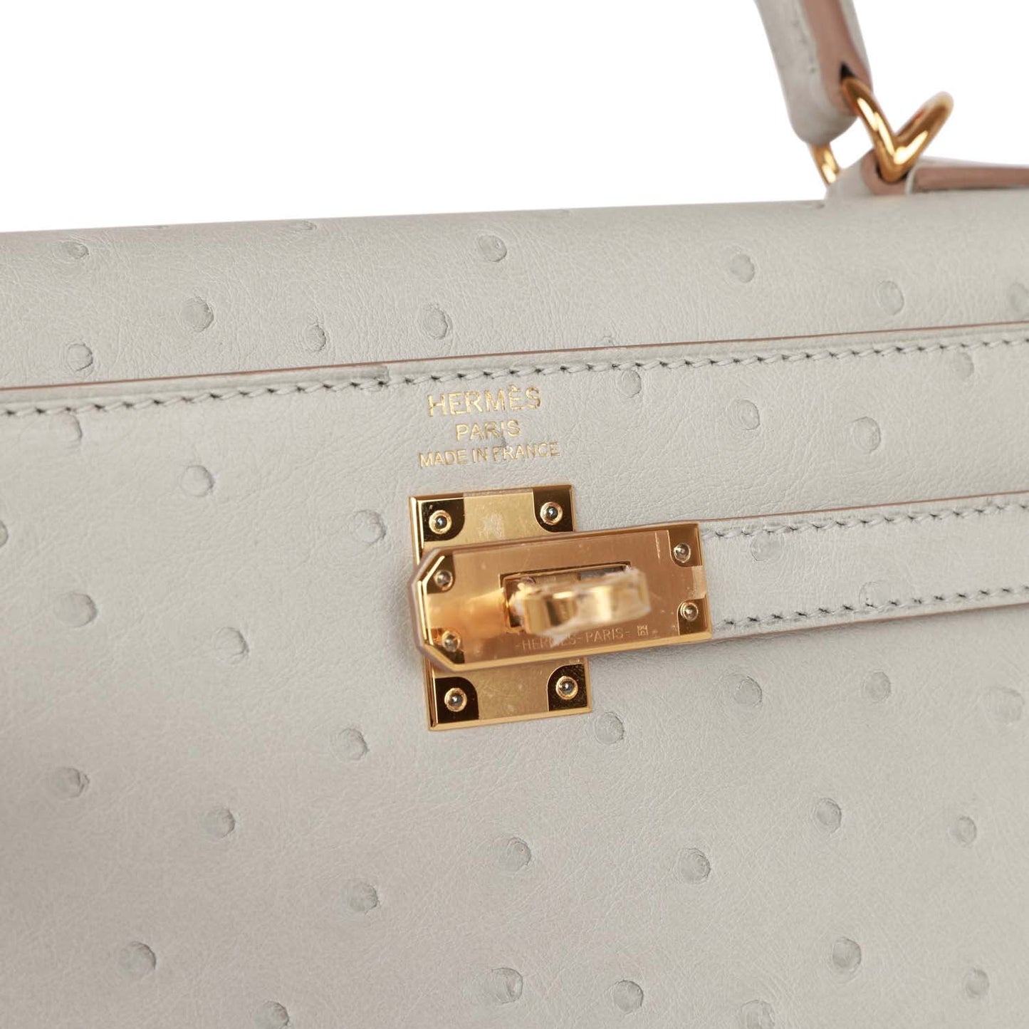 Hermes Kelly Sellier 25 Gris Perle Ostrich Gold Hardware