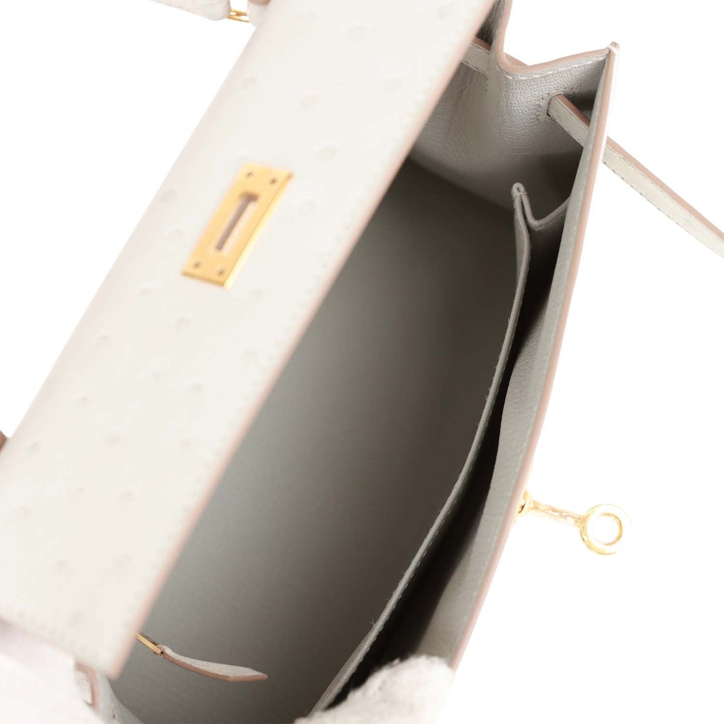 Hermes Kelly Sellier 25 Gris Perle Ostrich Gold Hardware