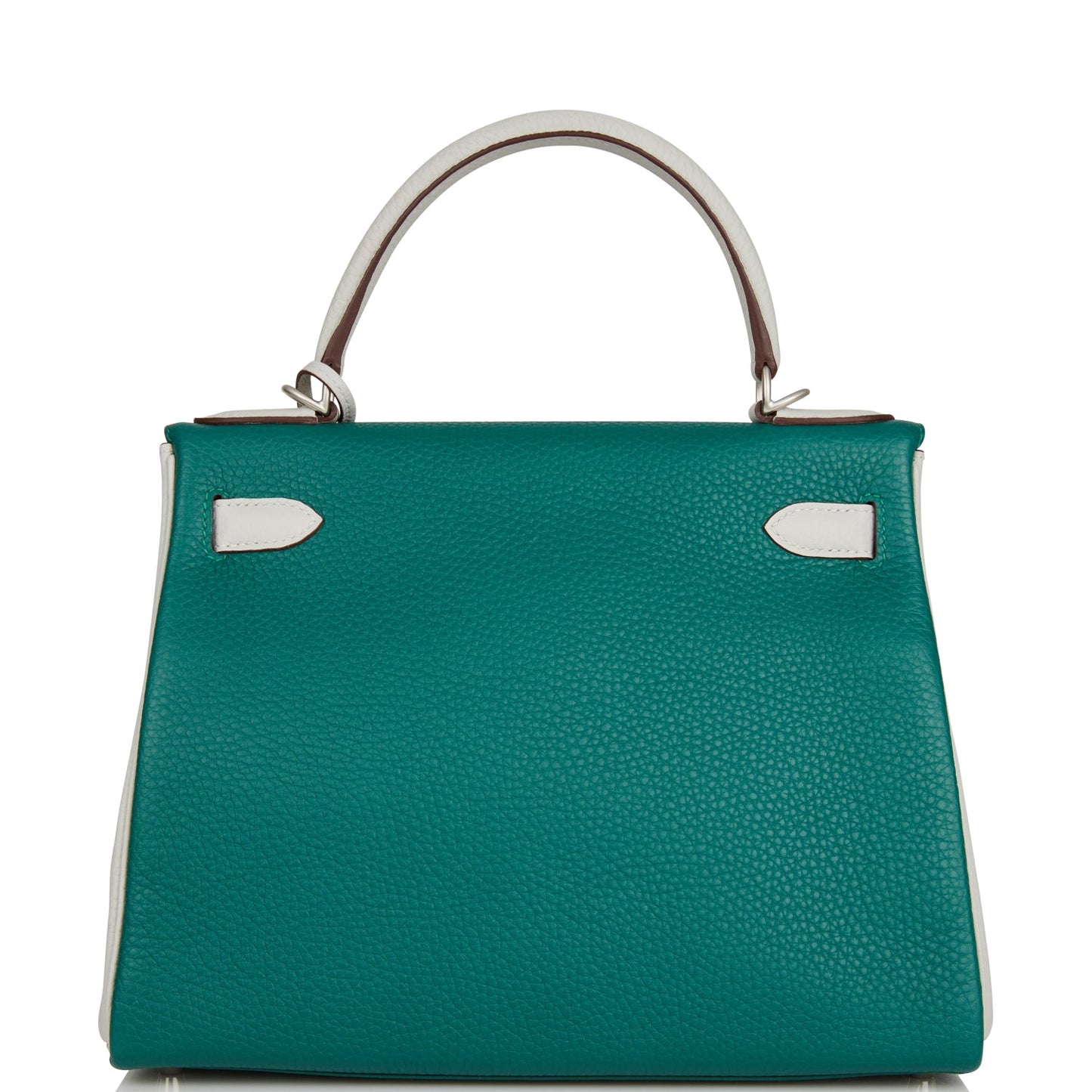 Hermes Special Order (HSS) Kelly Retourne 28 Malachite and Gris Perle Clemence Brushed Palladium Hardware