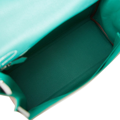 Hermes Special Order (HSS) Kelly Retourne 28 Malachite and Gris Perle Clemence Brushed Palladium Hardware