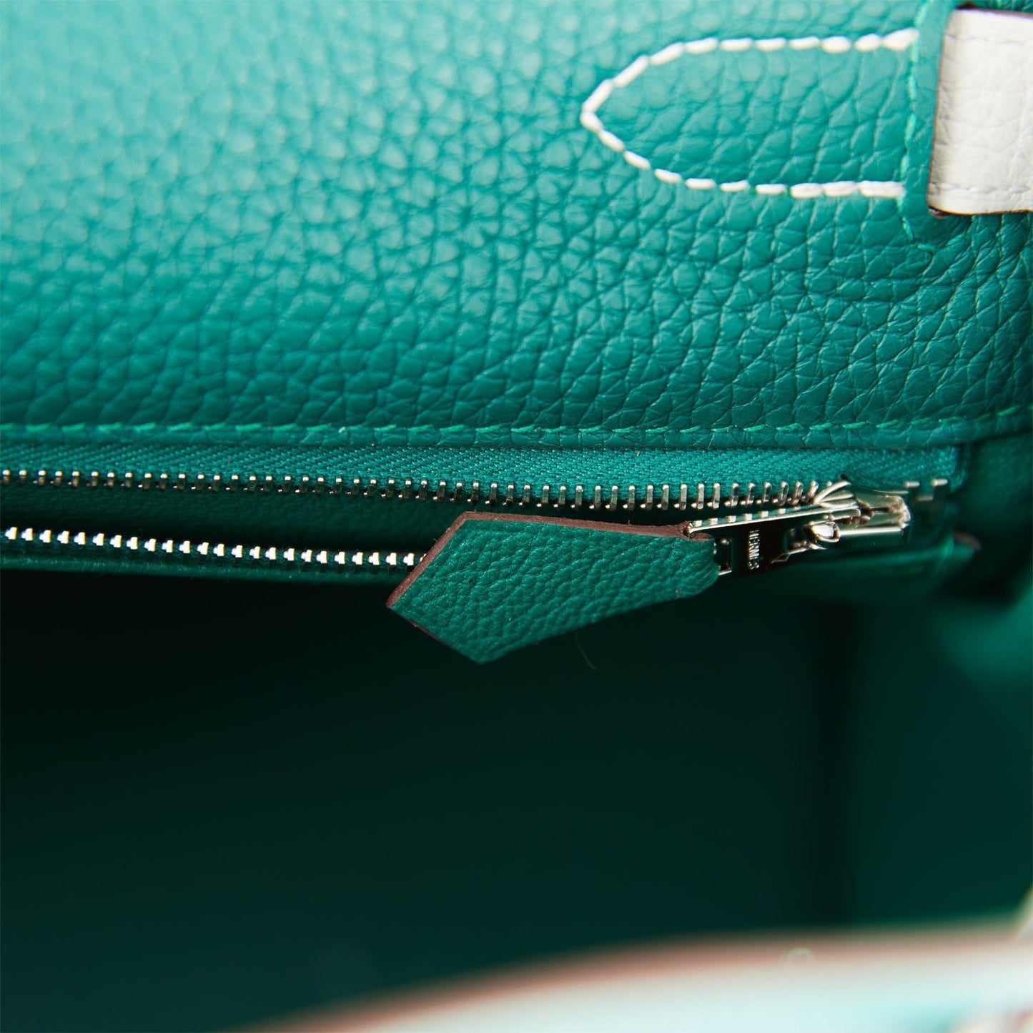 Hermes Special Order (HSS) Kelly Retourne 28 Malachite and Gris Perle Clemence Brushed Palladium Hardware