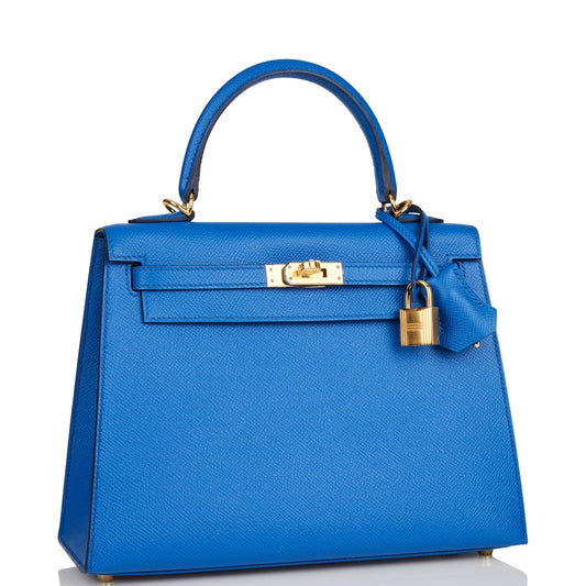 Hermes Kelly Sellier 25 Bleu France Epsom Gold Hardware