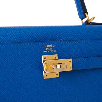 Hermes Kelly Sellier 25 Bleu France Epsom Gold Hardware