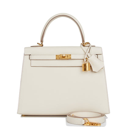 Hermes Kelly Sellier 25 Craie Epsom Gold Hardware