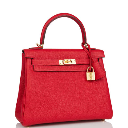 Hermes Kelly Retourne 25 Rouge Casaque Togo Gold Hardware