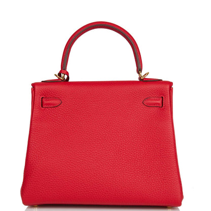 Hermes Kelly Retourne 25 Rouge Casaque Togo Gold Hardware