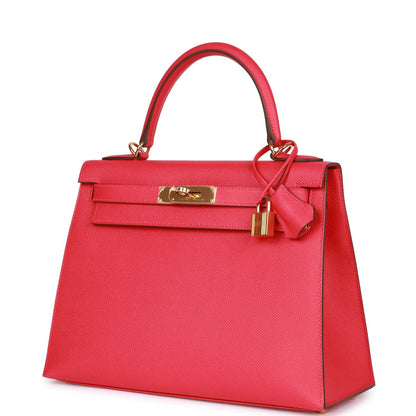 Hermes Kelly Sellier 28 Rose Extreme Epsom Gold Hardware