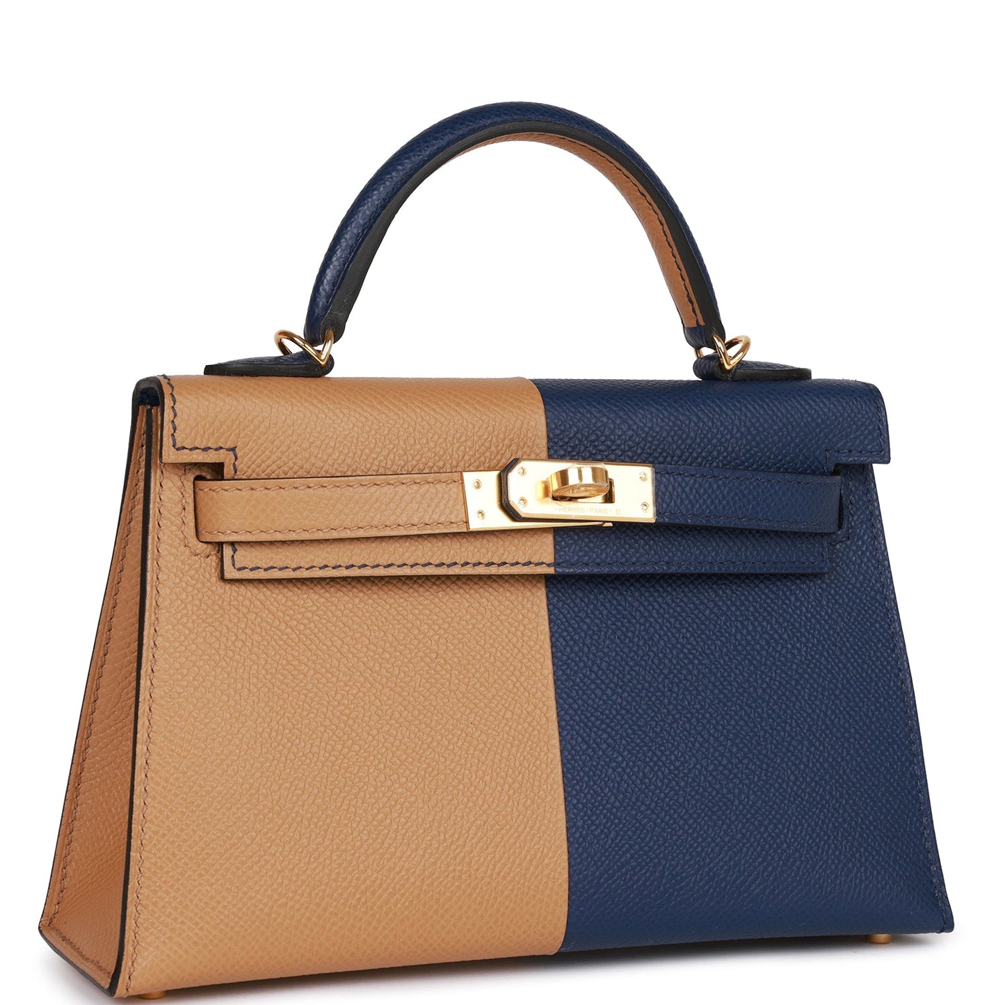 Hermes Special Order (HSS) Kelly Sellier 20 Casaque Sesame and Bleu Saphir Epsom Gold Hardware