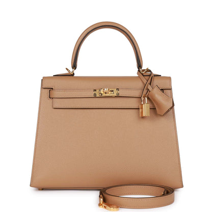 Hermes Kelly Sellier 25 Chai Epsom Gold Hardware