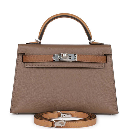 Hermes Kelly Sellier 20 Tricolor Etoupe, Alezan and Biscuit Epsom Palladium Hardware