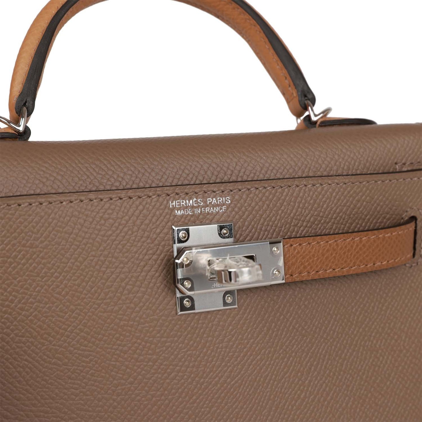 Hermes Kelly Sellier 20 Tricolor Etoupe, Alezan and Biscuit Epsom Palladium Hardware