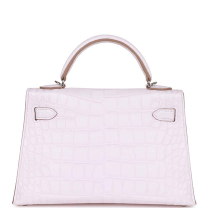 Hermes Kelly Sellier 20 Mauve Pale Satin Boreal Alligator Palladium Hardware