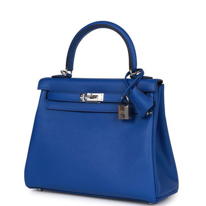 Hermes Kelly Retourne 25 Bleu Royal Swift Palladium Hardware