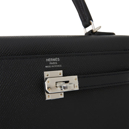 Hermes Kelly Sellier 25 Black Epsom Palladium Hardware