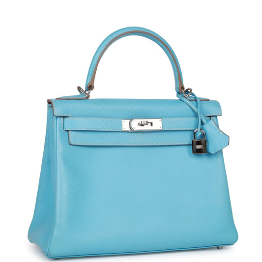 Hermes Kelly Retourne 28 Celeste Candy Epsom Palladium Hardware