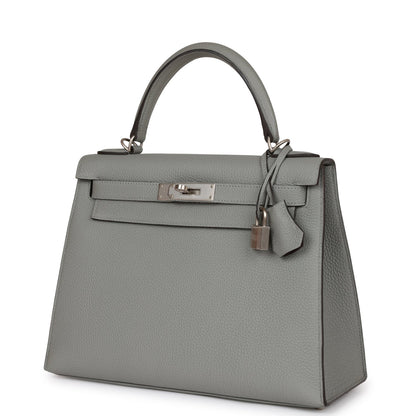 Hermes Special Order (HSS) Kelly Sellier 28 Gris Mouette Verso Togo Brushed Palladium Hardware