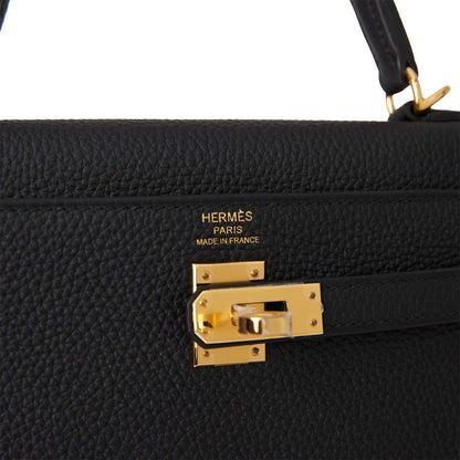 Hermes Kelly Retourne 25 Black Togo Gold Hardware