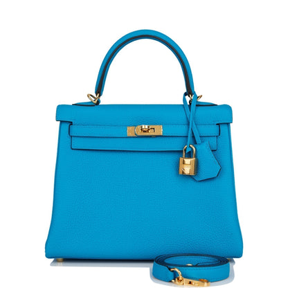 Hermes Kelly Retourne 25 Bleu Zanzibar Togo Gold Hardware