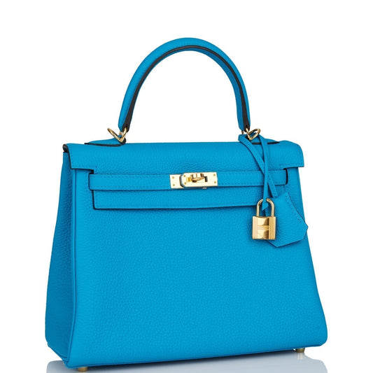 Hermes Kelly Retourne 25 Bleu Zanzibar Togo Gold Hardware