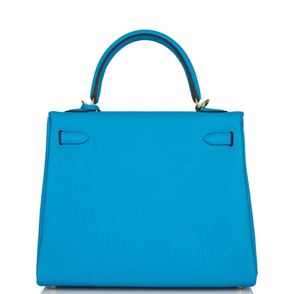 Hermes Kelly Retourne 25 Bleu Zanzibar Togo Gold Hardware