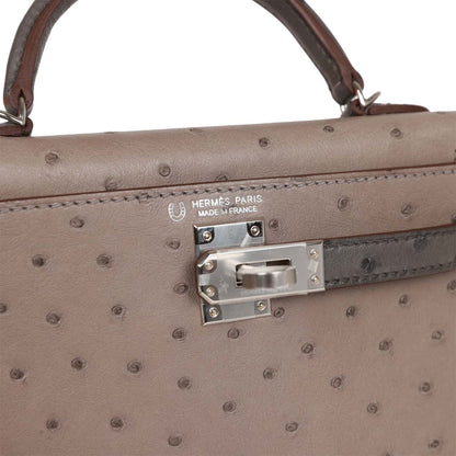 Hermes Special Order (HSS) Kelly Sellier 20 Gris Tourterelle and Graphite Ostrich Palladium Hardware