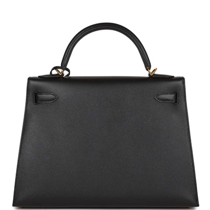 Hermes Kelly Sellier 32 Black Epsom Gold Hardware