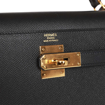 Hermes Kelly Sellier 32 Black Epsom Gold Hardware