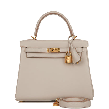 Hermes Kelly Retourne 25 Gris Perle Swift Gold Hardware