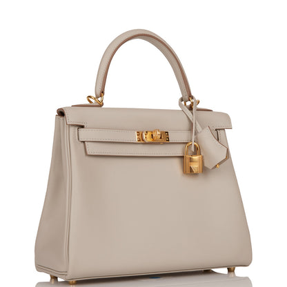 Hermes Kelly Retourne 25 Gris Perle Swift Gold Hardware